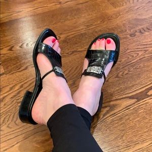 Brighton Mavis Black Croc Sandal, sz 8